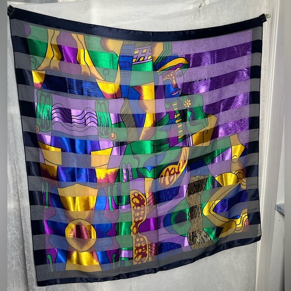 Vintage Picasso Multi Colored Cubist Abstract Artsy Silk Scarf Wrap Tapestry - Picture 4 of 14